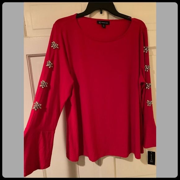INC Red Rhinestone Embellished Top Sz 0X - Picture 4 of 10